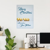 Vijf gouden kerstballen - blauwe tekst poster (Thuiskantoor)