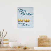 Vijf gouden kerstballen - blauwe tekst poster (Keuken)