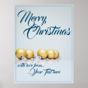 Vijf gouden kerstballen - blauwe tekst poster