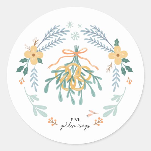 Vijf gouden Ringen 12 dagen kerstboompeling Ronde Sticker (Voorkant)