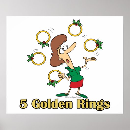 vijf gouden ringen 5de vijfde kerstdag poster (Voorkant)