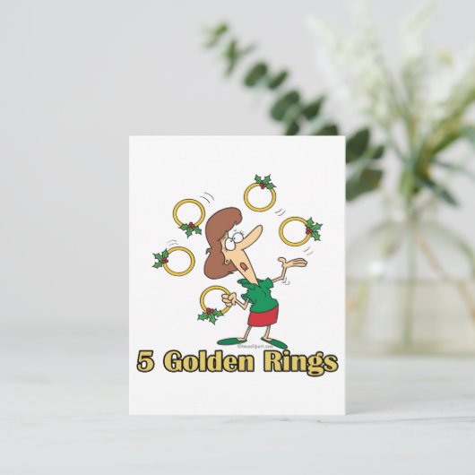 vijf gouden ringen 5e vijfde kerstdag feestdagenkaart (Staand voorkant)