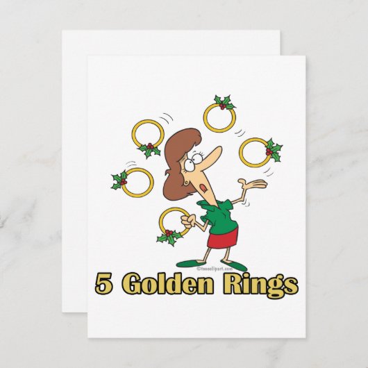 vijf gouden ringen 5e vijfde kerstdag feestdagenkaart (Voorkant / Achterkant)