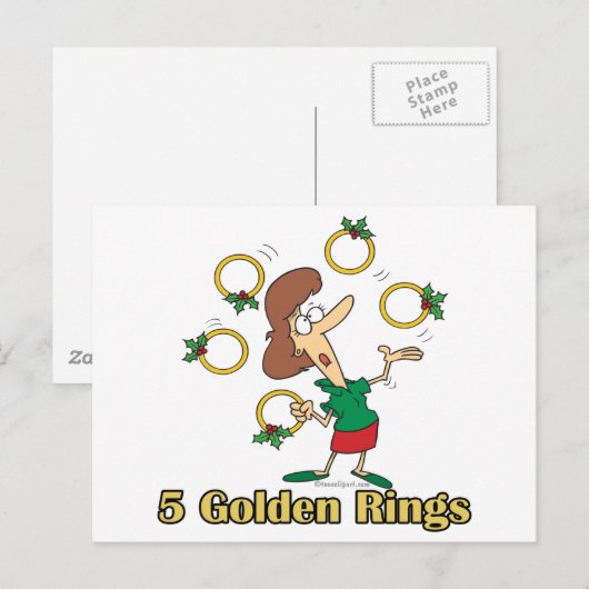 vijf gouden ringen 5e vijfde kerstdag feestdagenkaart (Voorkant / Achterkant)