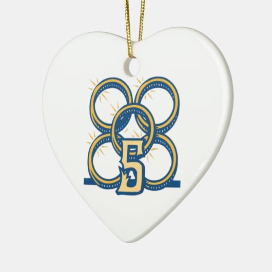 Vijf gouden ringen! keramisch ornament (Links)