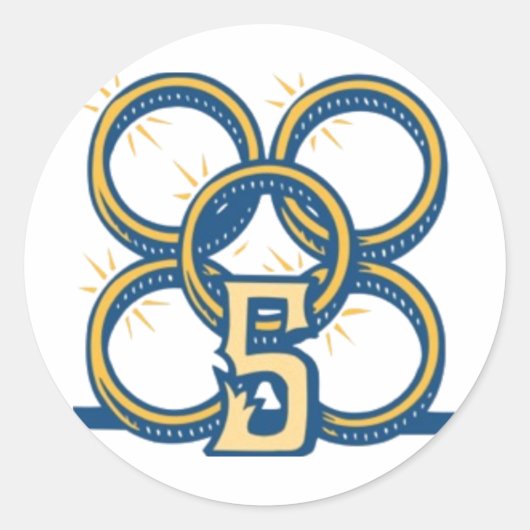 Vijf gouden ringen! ronde sticker (Voorkant)