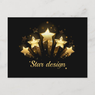 Vijf gouden sterren op zwart briefkaart