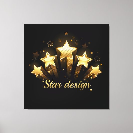 Vijf gouden sterren op zwart canvas afdruk (Voorkant)