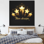 Vijf gouden sterren op zwart canvas afdruk (Insitu (Slaapkamer))