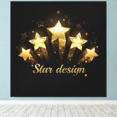 Vijf gouden sterren op zwart canvas afdruk (Insitu (Houten vloer))