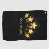 Vijf gouden sterren op zwart golfhanddoek (Horizontaal)