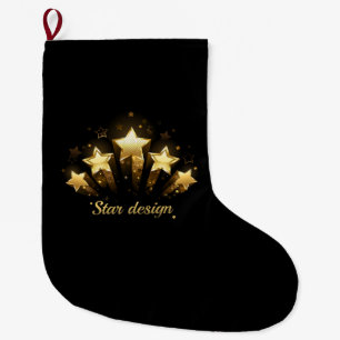 Vijf gouden sterren op zwart grote kerstsok