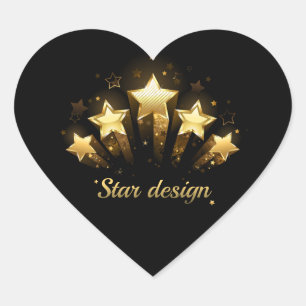 Vijf gouden sterren op zwart hart sticker