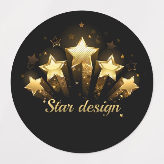 Vijf gouden sterren op zwart labels (Design 1)