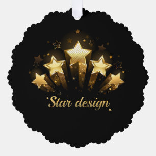 Vijf gouden sterren op zwart ornament kaart
