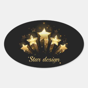 Vijf gouden sterren op zwart ovale sticker