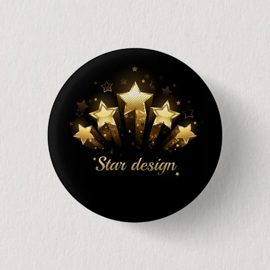 Vijf gouden sterren op zwart ronde button 3,2 cm (Voorkant)