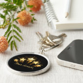 Vijf gouden sterren op zwart sleutelhanger (Zijkant)