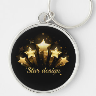 Vijf gouden sterren op zwart sleutelhanger