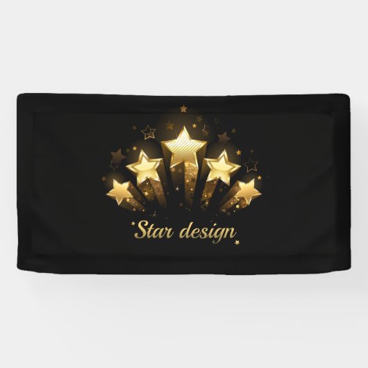 Vijf gouden sterren op zwart spandoek (Horizontaal)