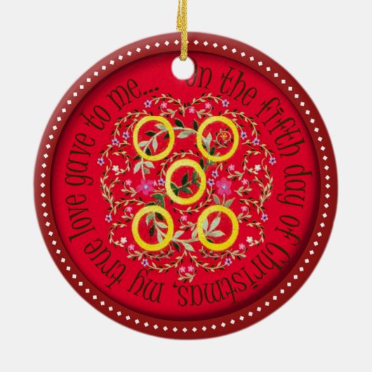 Vijf goudringen keramisch ornament (Achterkant)