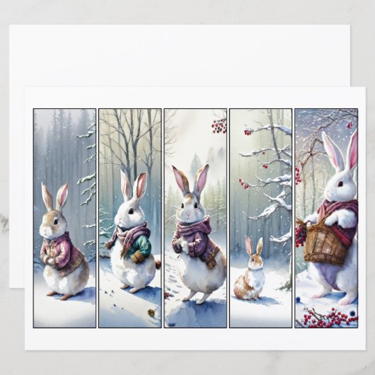 Vijf grillige sneeuwkonijntjes Kerst bladwijzer se (Voorkant / Achterkant)