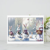 Vijf grillige sneeuwkonijntjes Kerst bladwijzer se (Staand voorkant)