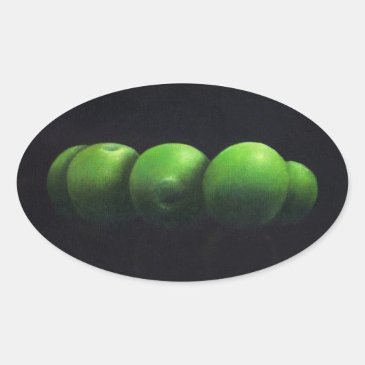 Vijf groene appels ovale sticker (Voorkant)