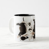 Vijf Harlequin Great Dane puppies slapen Tweekleurige Koffiemok (Voorkant links)