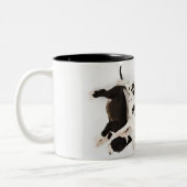 Vijf Harlequin Great Dane puppies slapen Tweekleurige Koffiemok (Links)