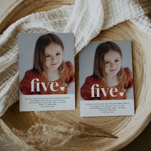 Vijf hartfoto voor eerste verjaardag kaart