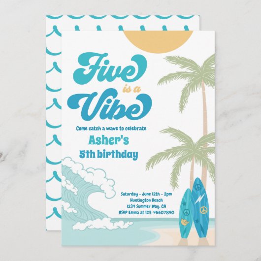 Vijf is een levende retrofboardbek op de dag van d kaart (Voorkant / Achterkant)