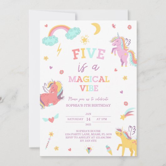Vijf is een magische vibe eenhoorn 5e verjaardag kaart (Voorkant)