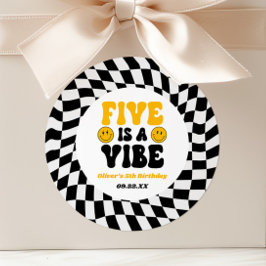 Vijf Is Een Sfeer Retro Vijfde 5e Verjaardagsfeest Ronde Sticker