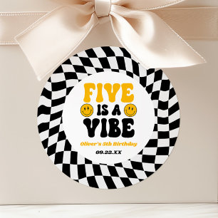 Vijf Is Een Sfeer Retro Vijfde 5e Verjaardagsfeest Ronde Sticker