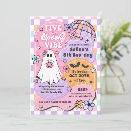 Vijf is een spookachtige vibe Halloween Ghost 5th  Kaart (Staand voorkant)