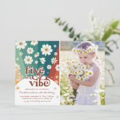 Vijf is een Vibe 5de verjaardag | Retro Daisy Rain Kaart (Staand voorkant)