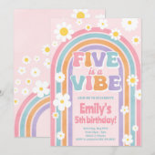 Vijf is een Vibe 5e Rainbow verjaardagsuitnodiging Kaart (Voorkant / Achterkant)