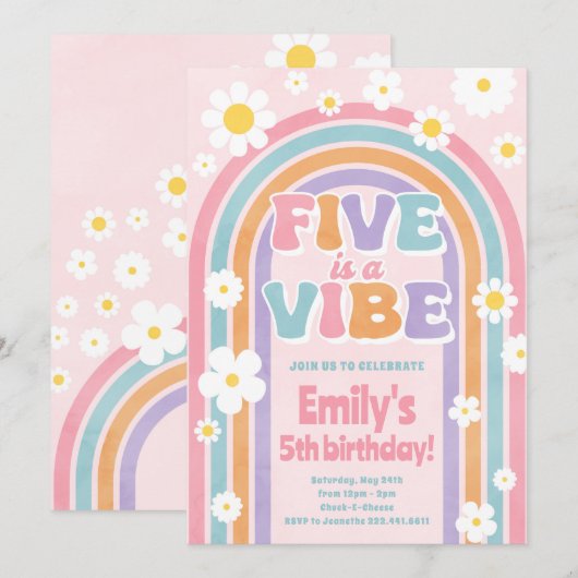 Vijf is een Vibe 5e Rainbow verjaardagsuitnodiging Kaart (Voorkant / Achterkant)