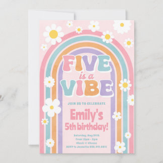 Vijf is een Vibe 5e Rainbow verjaardagsuitnodiging Kaart