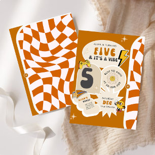 Vijf is een Vibe 5e Retro Checkered Verjaardag Kaart