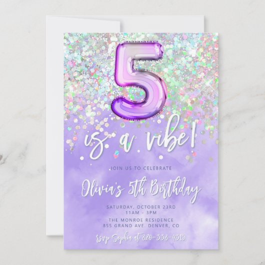 Vijf is een Vibe 5e verjaardag uitnodiging Confett (Voorkant)
