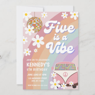 VIJF IS EEN VIBE 5E VERJAARDAG UITNODIGING GROOVY