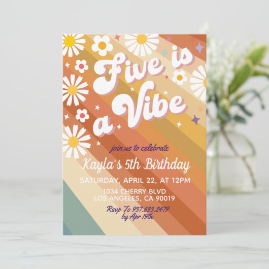 Vijf is een Vibe 5th Birthday Uitnodiging (Staand voorkant)