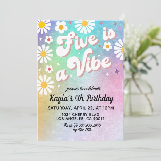 Vijf is een Vibe 5th Birthday Uitnodiging (Staand voorkant)