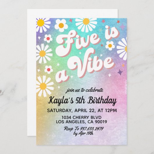 Vijf is een Vibe 5th Birthday Uitnodiging (Voorkant / Achterkant)