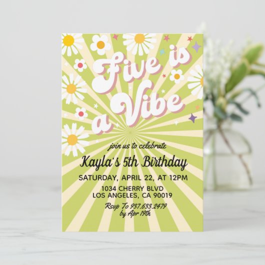 Vijf is een Vibe 5th Birthday Uitnodiging (Staand voorkant)