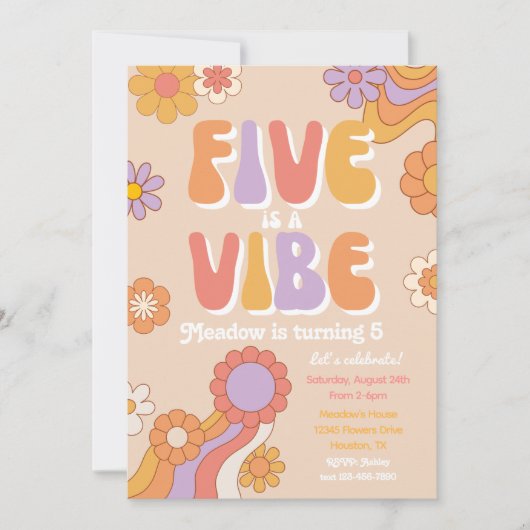 Vijf is een vibe Birthday Uitnodiging | Groovy Par (Voorkant)