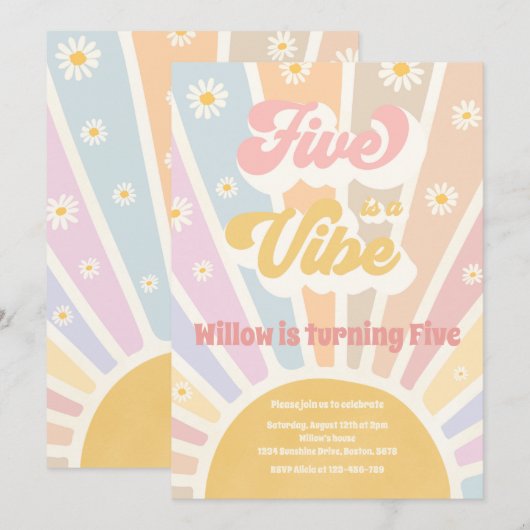 Vijf is een Vibe Boho Sunshine 5e verjaardag Kaart (Voorkant / Achterkant)