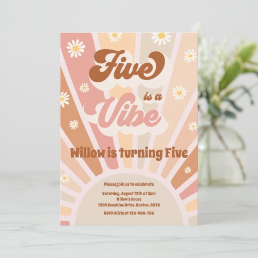 Vijf is een Vibe Boho Sunshine 5e verjaardag Kaart (Staand voorkant)